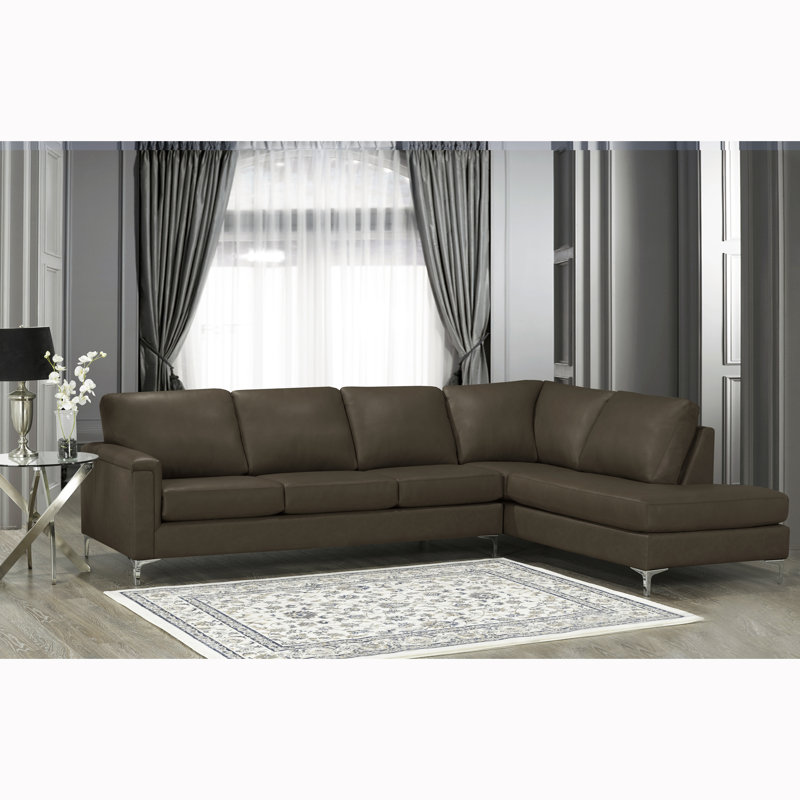 Platte Upholstered L-Shaped Sectional Right Hand Facing, Chocolate Genuine Leather