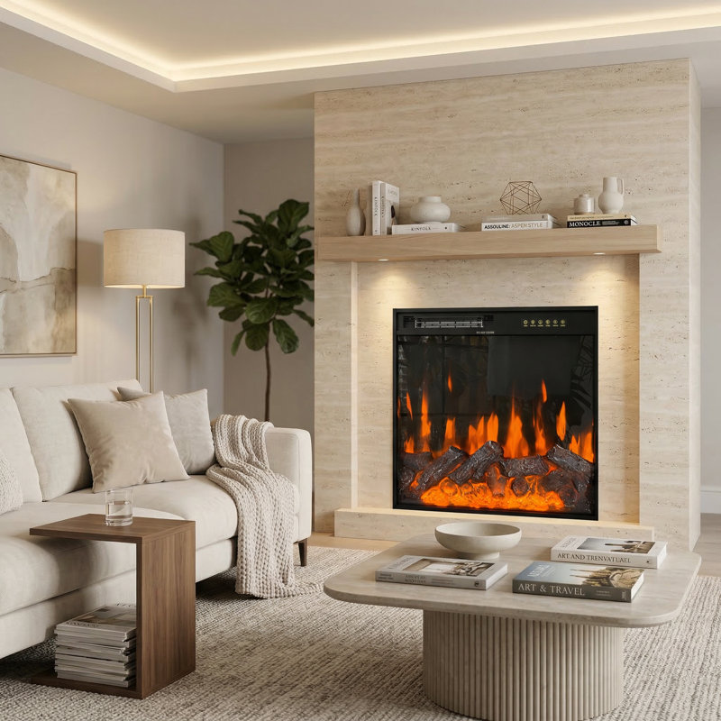 Built In Electric Fireplace With 12 Flame Colors, Remote Control