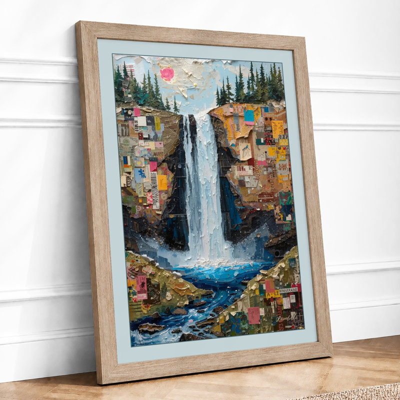 Waterfall in Wilderness Boho - Framed Print, A4 - 29.7 x 21.0 cm, Oak