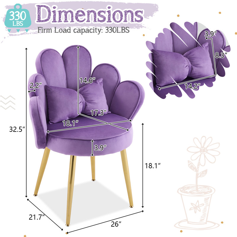 Fauteuil d'appoint en velours capitonné gris 26 po avec coussins 26 po, Velours mauve