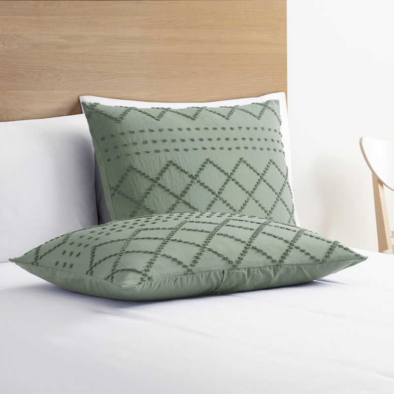 Modern Boho Duvet Cover Set, King Duvet Cover + 2 King Shams, Green