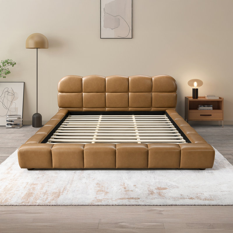 Marietta Mid-Century Modern Platform Bed With Biscuit-Tufted Headboard, King