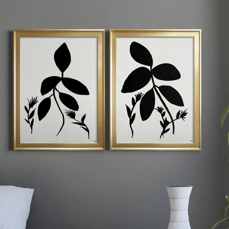 Silhouette Garden I - ensemble de 2 reproductions d'art sur toile encadrées, Or, H 18,5 po x l 49 po x P 1,5 po