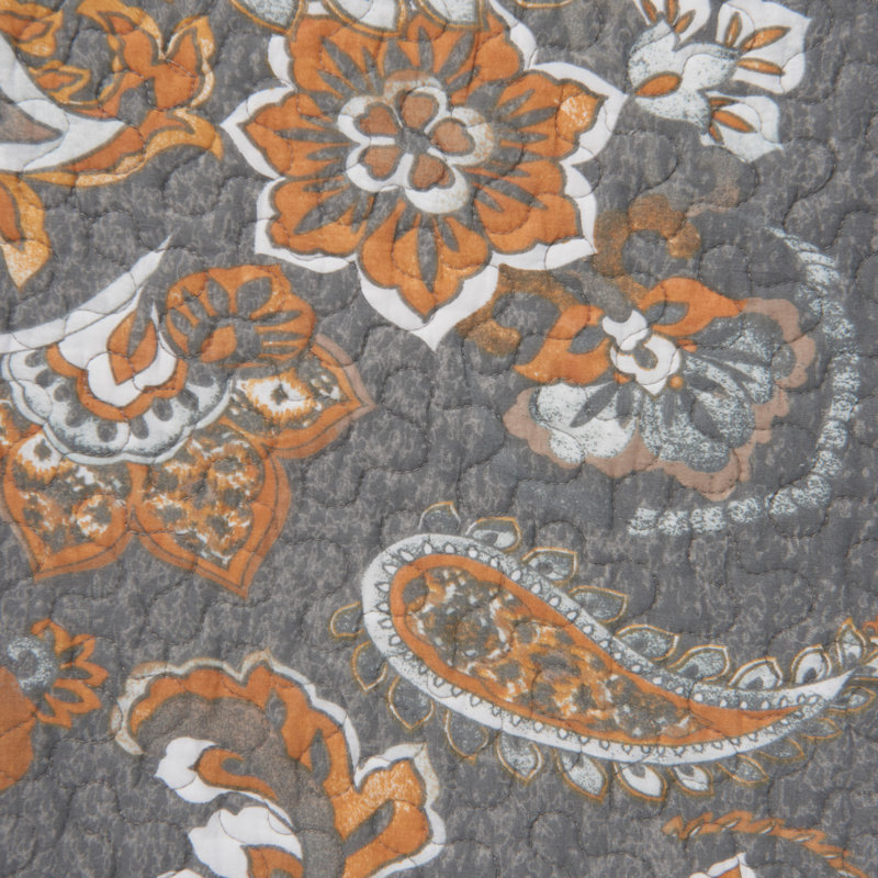 Abbie Cotton Paisley Western Chic Casual Southwestern Reversible Quilt Set, Gray, Full/Double Quilt + 2 Standard Pillowcases