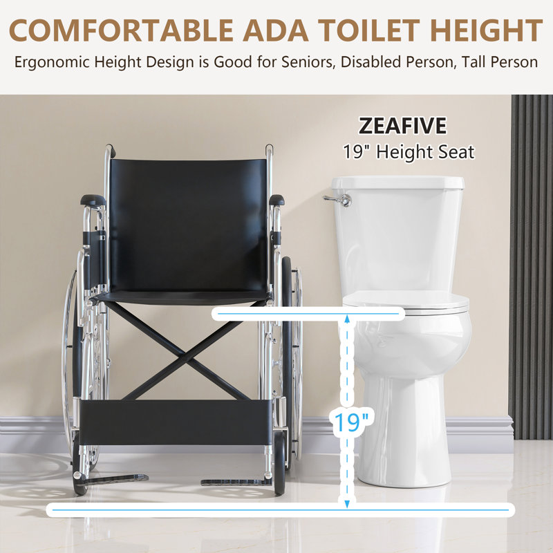 Toilette allongée deux pièces de 19 po avec siège puissant de 1,28 gallons par chasse, Chrome