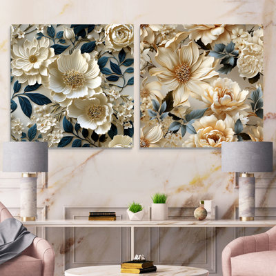Crème délicate dentelle fleur botanique - ensemble d'acrylique floral sur verre