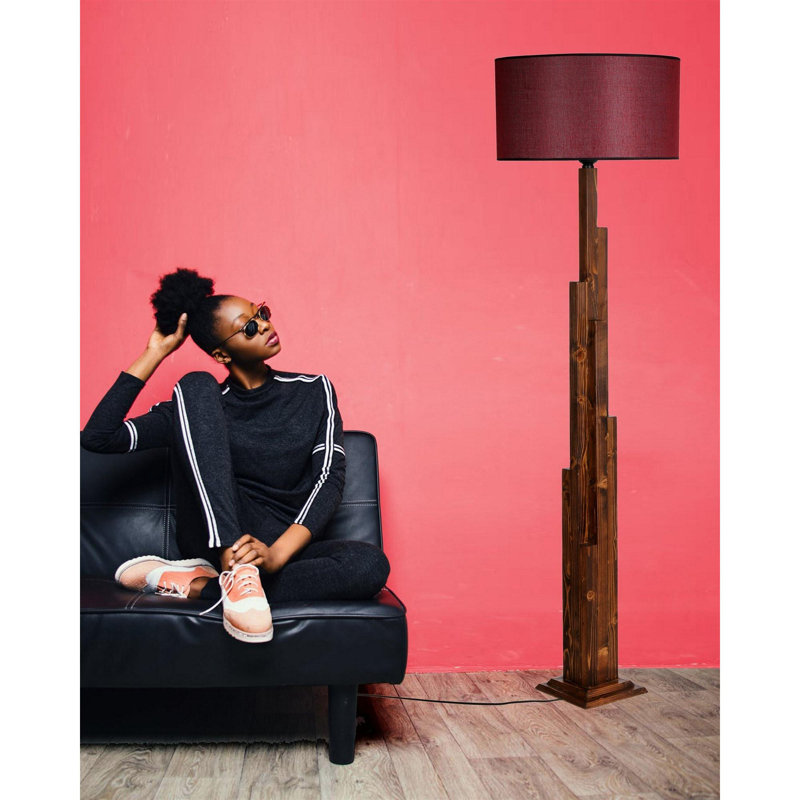 Luro Elegant Wooden Floor Lamp, Walnut & Claret Red, 63.0 in Height | 17.3 in Base | E27 Socket, Max 60W | On/Off Switch on Cable | Stylish Lighting for Living Room, Bedroom & Office | Perfect Modern Home Decor