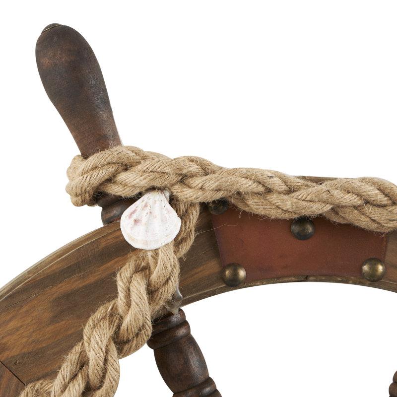 Cole And Grey Wood Handmade Ship Wheel Wall Decor With Rope And Shell Accents