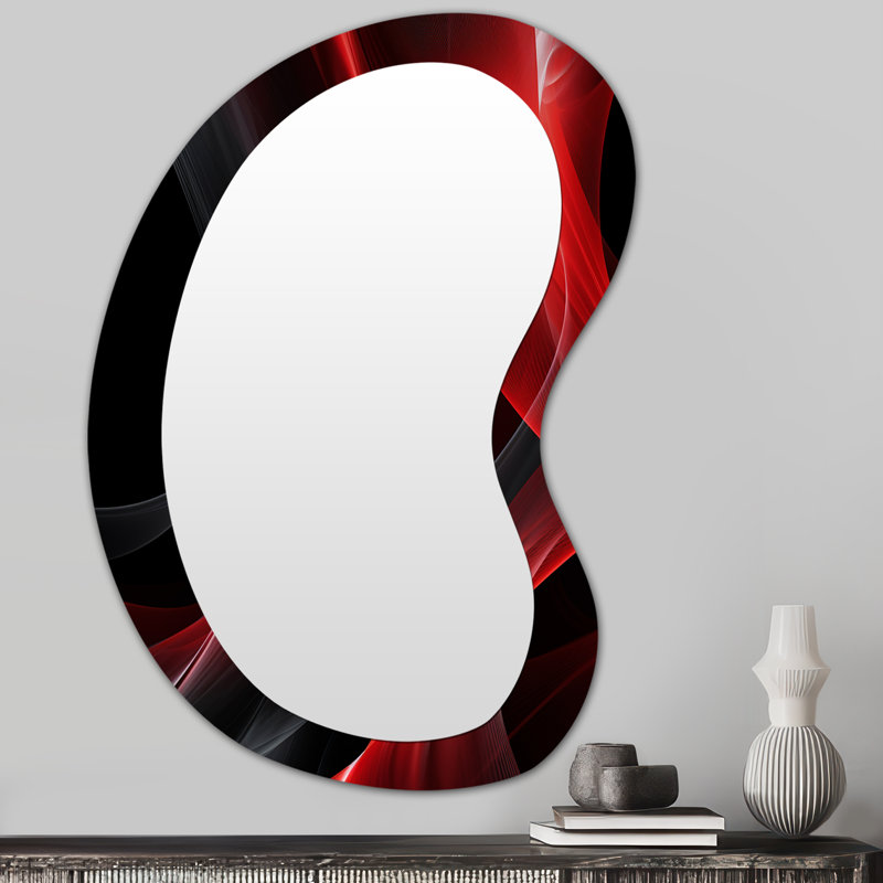 Abstraction contemplative rouge et noire V - Formes asymétriques abstraites - Grand miroir mural moderne, 31 po x 22 po