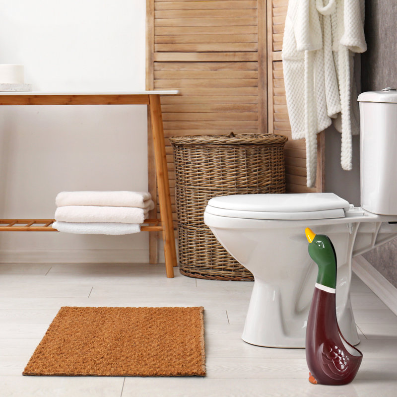 Whimsical Ceramic Mallard Duck Toilet Brush Holder Set