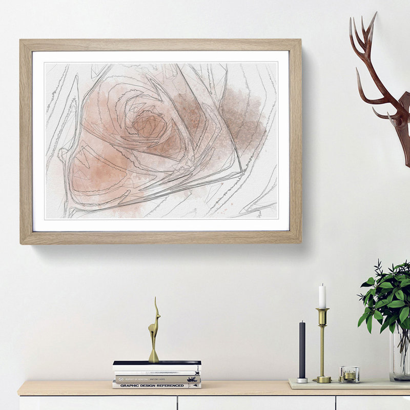 Light Pink Rose in Abstract - Picture Frame Graphic Art Print, Oak Framed, 36cm H x 48cm W x 2cm D