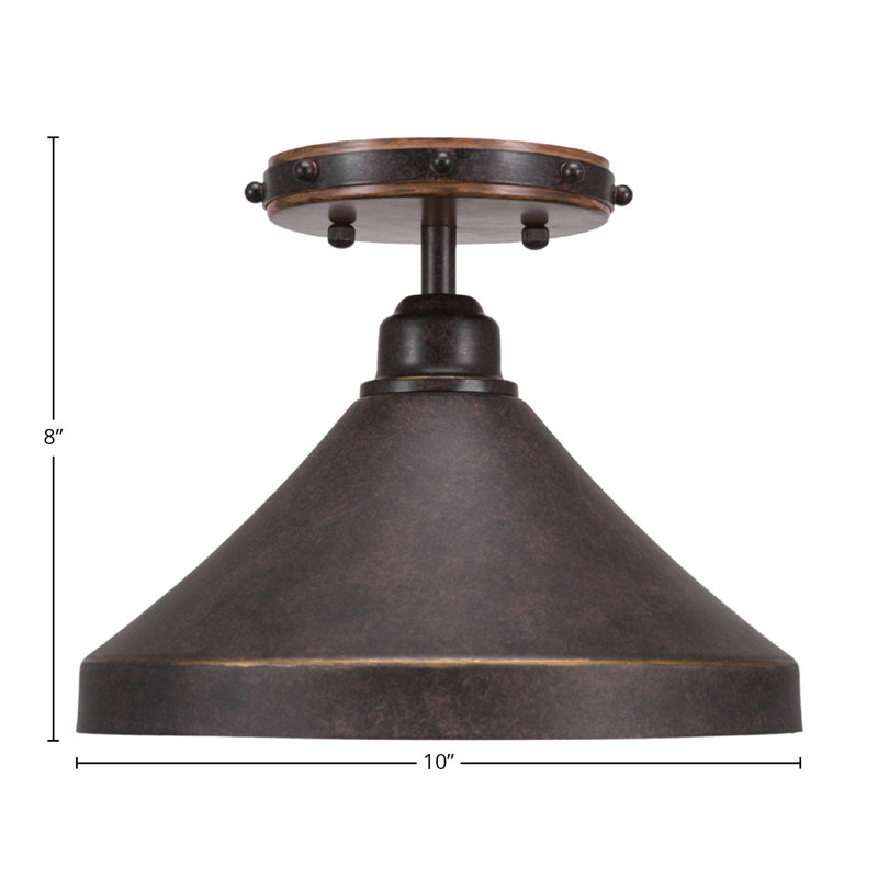 Plafonnier semi-encastré 1 lumière Blacksmith en métal peint aspect bois et finition granite foncé avec abat-jour conique en granit foncé 10 po
