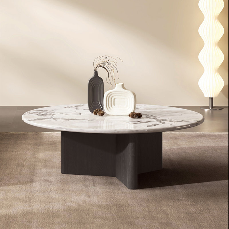 Simple round marble coffee table, 12.6" H x 35.4" L x 35.4" W