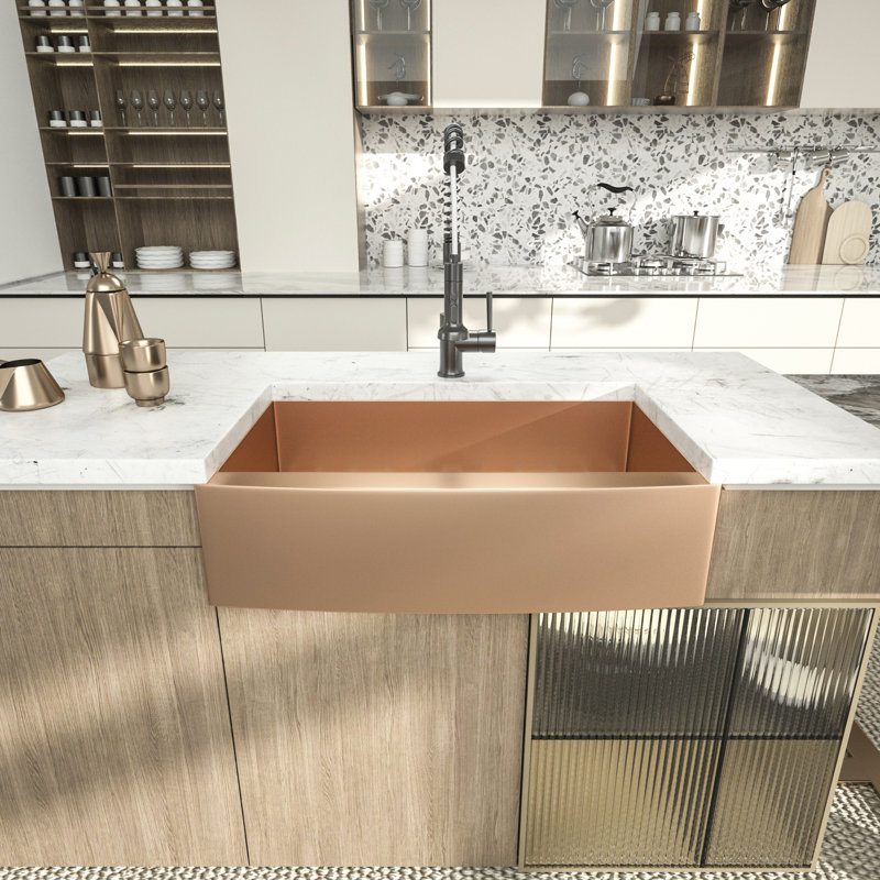 30'' L Single Bowl Stainless Steel Kitchen Sink, Rose Gold