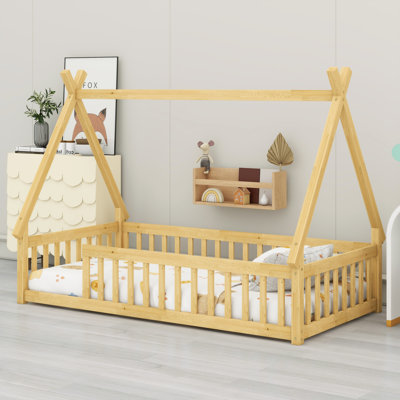 Creative Tent-Shaped Floor Bed With Secure Guardrails