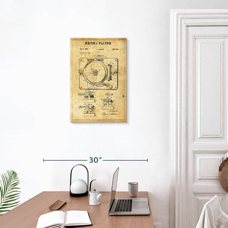 Disque tourne-disque brevet sur toile, H 24 po x l 16 po x P 1,25 po