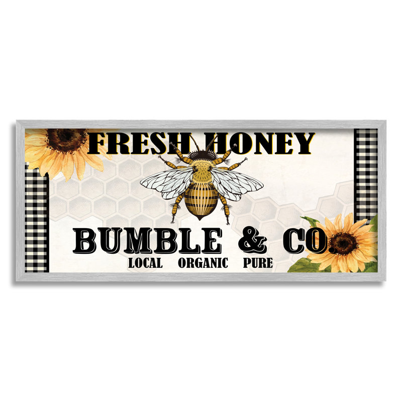 «Fresh Honey Bumble & Co.», publicité Tournesols - Abeille, H 10 po x l 24 po x P 1,5 po, Estampe numérique Farmhouse