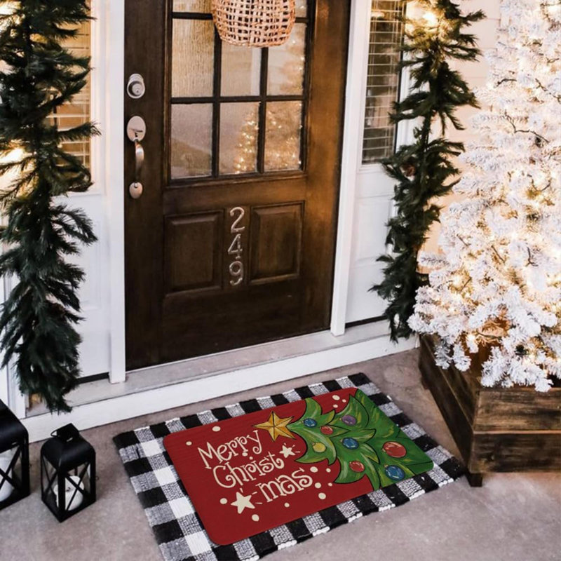 Tapis de porte Merry Christmas, décoration d'arbres de Noël
