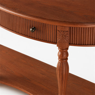Console demi-lune en bois massif avec tiroir et tablette