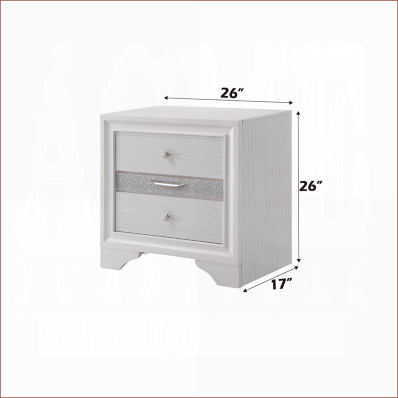 Table de chevet moderne à 3 tiroirs en bois blanc avec rangement caché pour bijoux, Blanc