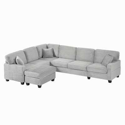 Sectional Sofa, Upholstered Sofa With A Movable Ottoman And Side Storage Pockets For Apartment, Living Room