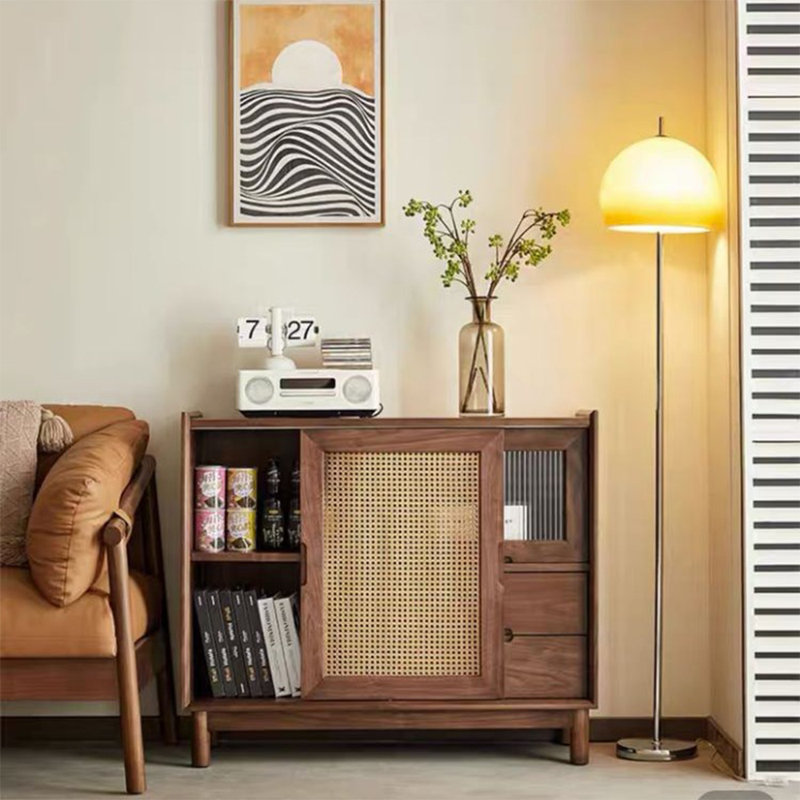 Buffet décoratif simple en verre tissé de rotin, H 33,86 po x l 43,31 po x P 15,75 po