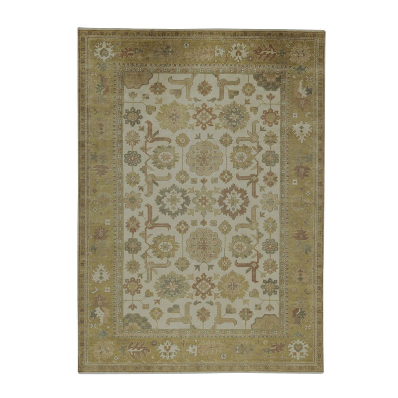 Tapis ivoire et doré de haute qualité noué à la main