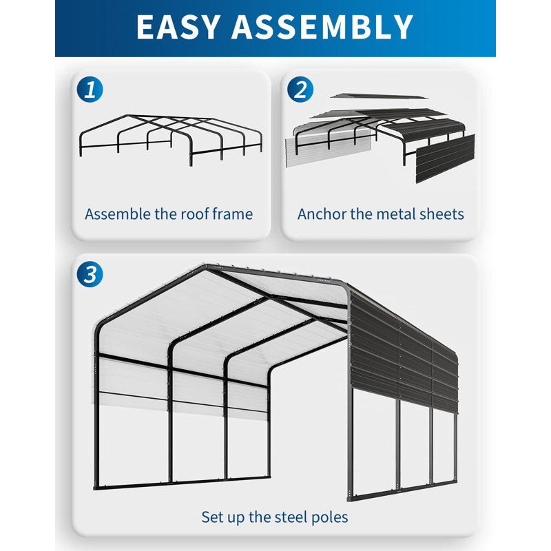 13x16 FT Heavy Duty Metal Carport, Outdoor Galvanized Steel Shelter, Rustproof Roof & Frame, Windproof Oversized Garage Canopy for Car, Truck, Tractor, All Weather