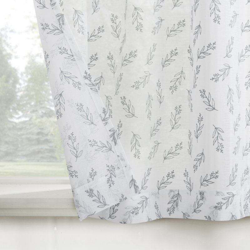 Carsonville Floral Leaf Sheer Rod Pocket Kitchen Curtain Tier, 54" W x 36" L, Blue