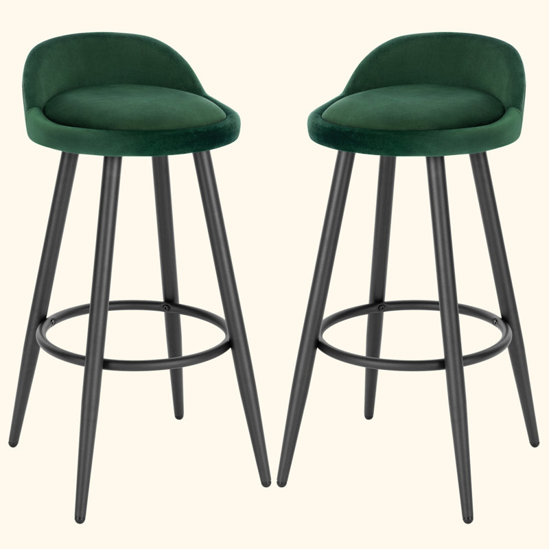 Aaser Upholstered Counter Stool with Metal Frame, Dark Green