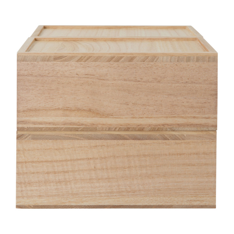 Light Natural Paulownia Wood Stackable Storage Boxes with Drawers, Set of 3