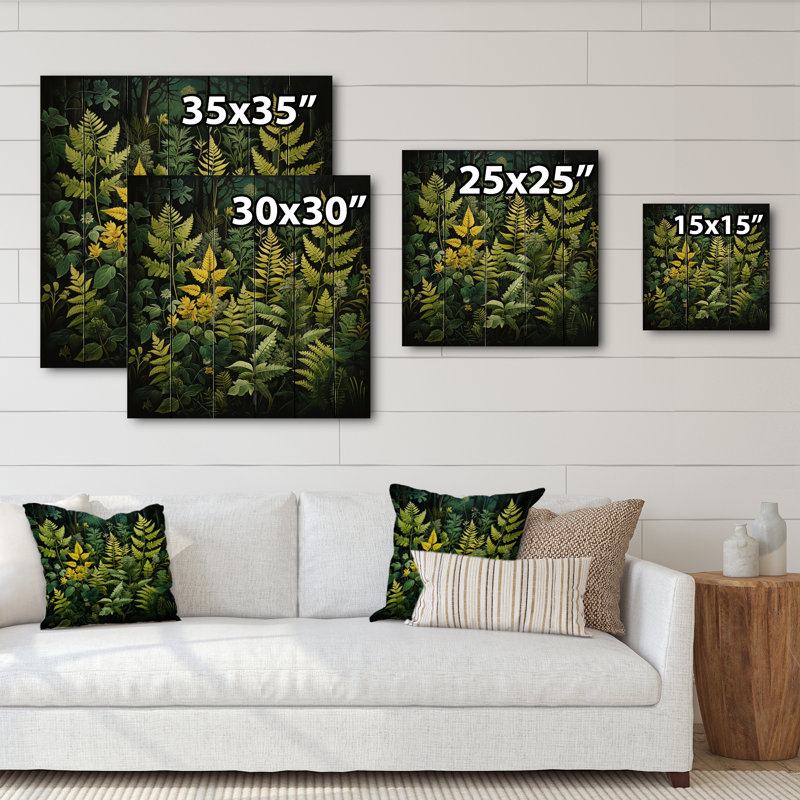 Fougères vertes et noires à contraste dynamique VI sur bois, H 35 po x l 35 po x P 0,78 po
