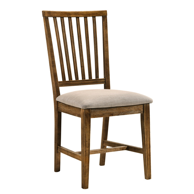 Chaises à dossier en lattes de chêne vieilli 2 pièces - Revêtement en lin brun clair de style 2 pièces