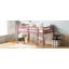 Lit mezzanine simple en bois massif et en bois d'hévéa avec échelle, plateforme de lattes renforcées, rose