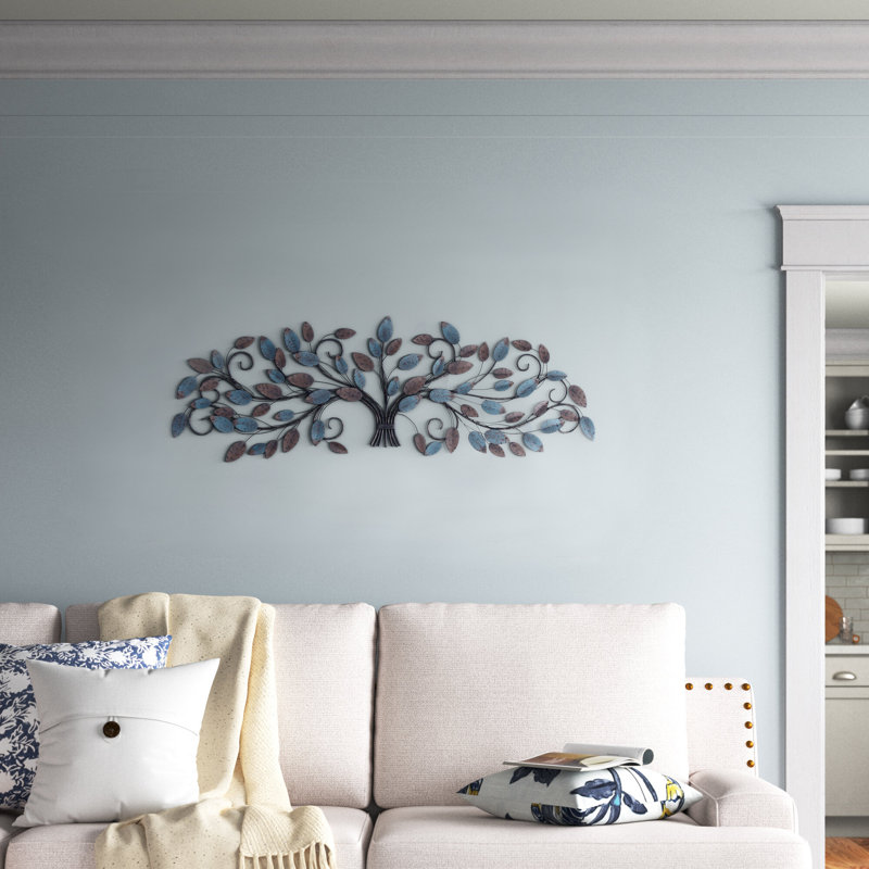 Traditional Plants & Flowers Wall Decor on Metal, Slate Blue