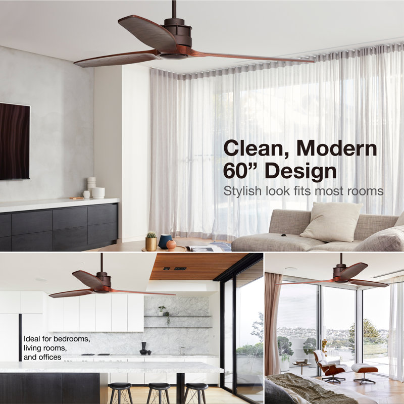 60in 3-Blades Indoor Ceiling Fan with Remote Control, Oil Rubbed Bronze/Koa