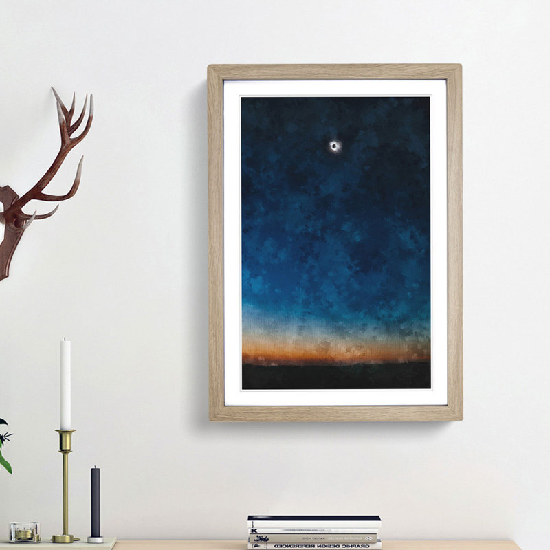Total Eclipse Of The Sun - Single Picture Frame Painting on MDF, Oak Framed, 63cm H x 45cm W x 2cm D