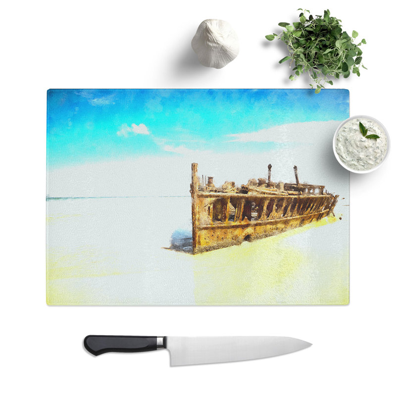 Tempered Glass Maheno Shipwreck Australia Chopping Board, 20 cm x 28.5 cm