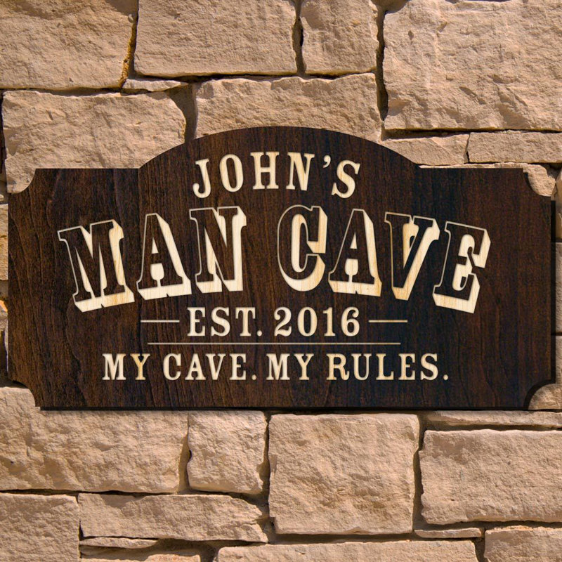 Man Cave Custom Wooden Sign - Personalized Man Cave Sign Wall Décor, Yes