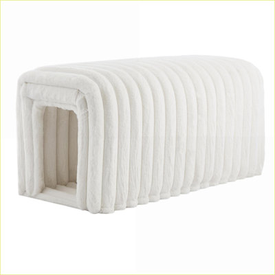 Banc de rangement avec repose-pieds pour salon, entrée, chambre à coucher | Crème | Velours côtelé