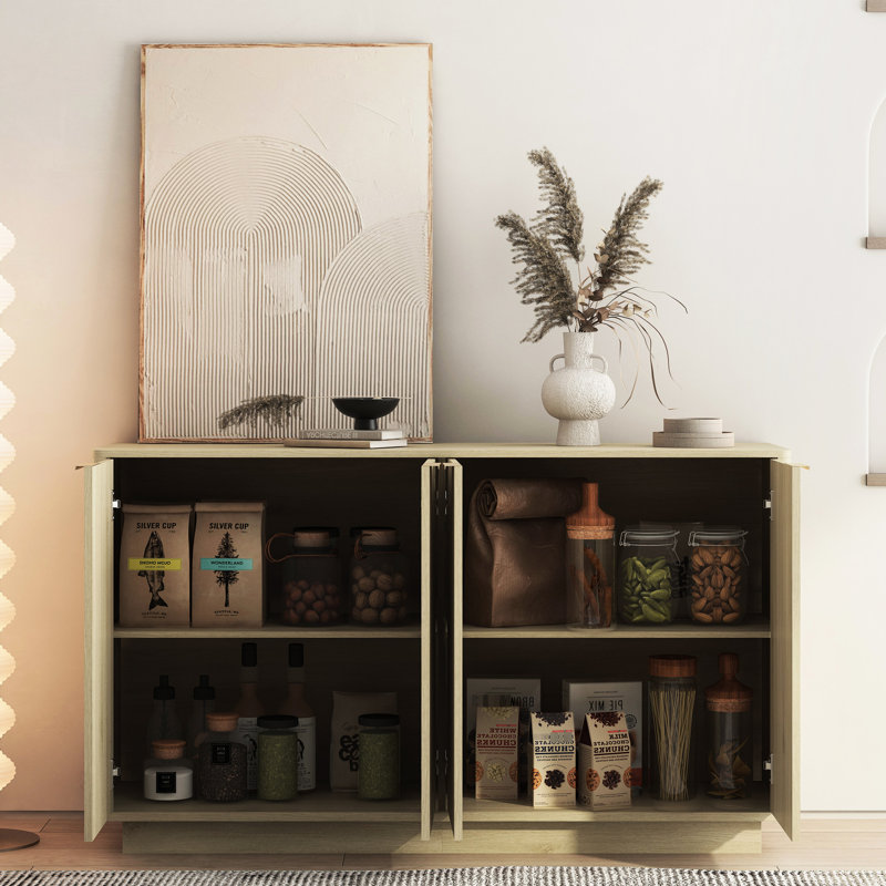 Buffet en bois avec design cannelé, tablettes réglables, console pour ranger des articles pour la maison Buffet moderne, utilisation multifonctionnelle, grand espace de rangement, installation rapide