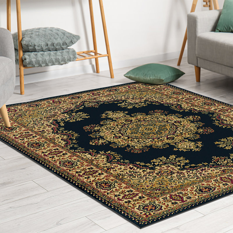 Columbus Black Traditional Oriental Medallion Area Rug, Rectangle 9'10" x 12'10"