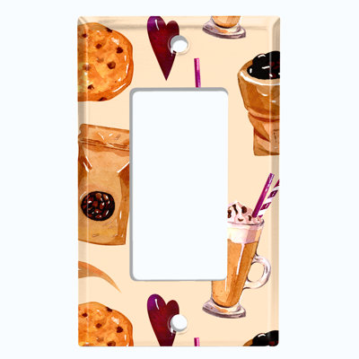 Coffee Beans Cookie Treats Hearts Tan Patterned 1 - Gang Rocker Standard Wall Plate
