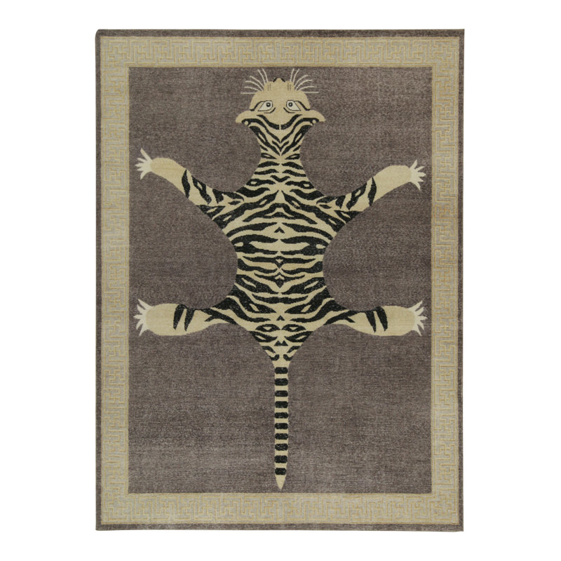 Distressed Homage Hand Knotted Wool Animal Print Area Rug, Rectangle 8' x 10'
