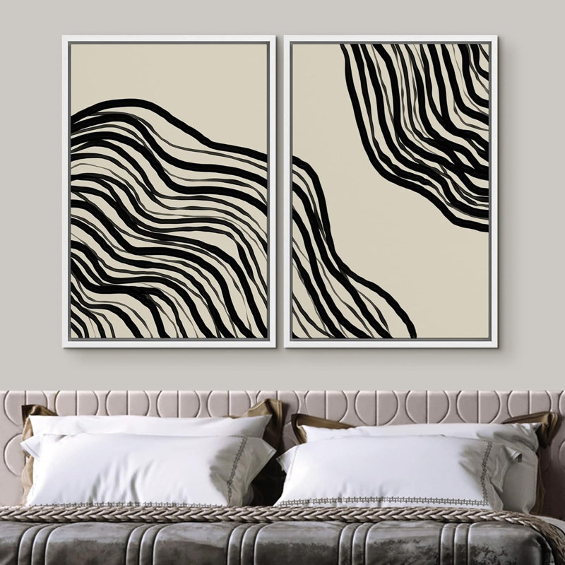 «Feuilles de bananier tropicales à effet gaufré gris et blanc» - 2 pièces, Blanc, H 24 po x l 16 po