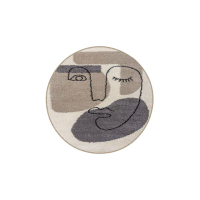 Face Themed Patterned Woven Base Machine Washable Rug
