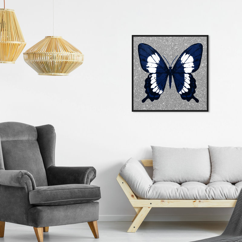 Animaux, papillon et paillettes - Insectes, H 20 po x l 20 po x 1,5 po, Toile avec cadre noir