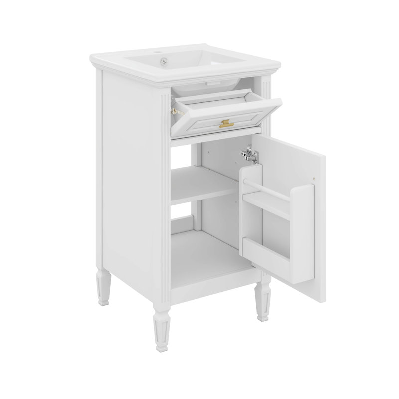 Meuble-lavabo de 20 po avec lavabo, tiroir inclinable, tablette réglable et support de rangement, Blanc