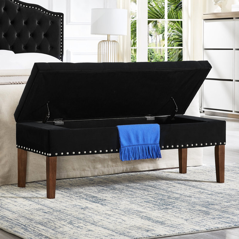 Banc capitonné avec rangement, Noir