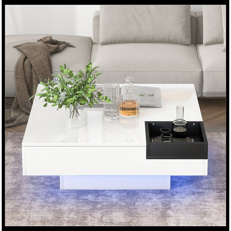 Table basse carrée Jaycelynn, Blanc / noir